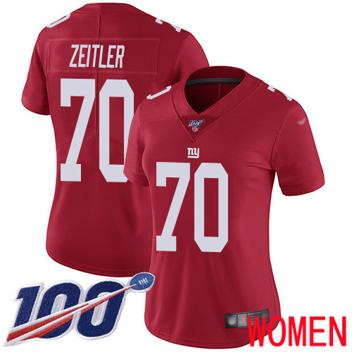 Women New York Giants #70 Kevin Zeitler Red Limited Red Inverted Legend 100th Season Football NFL Jersey->women nfl jersey->Women Jersey